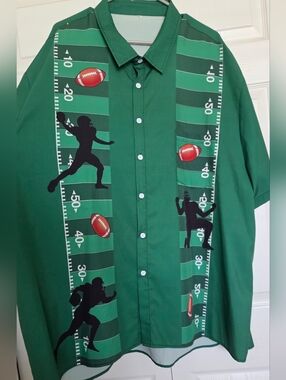 Men's Green Football-Graphic Button-Up Shirt - RUNS SMALL